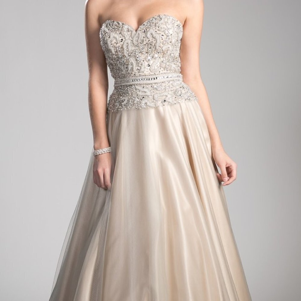 Light Silver Evening Prom Wedding Formal Beaded Lace Bodice Tulle Gown CD0004